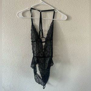 Black lace lingerie body suit